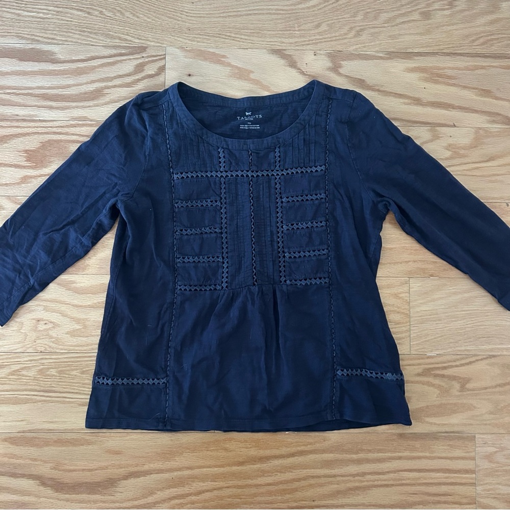 Talbots Dark Blue Blouse with Textured Design